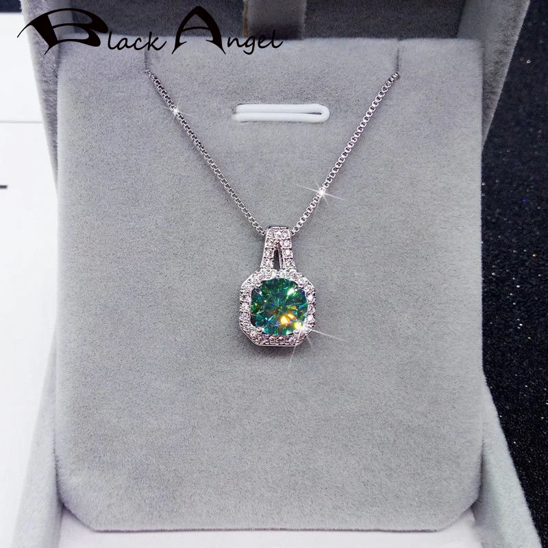 

BLACK ANGEL New 925 Sterling Silver 2 Carats Luxury Blue Green Gemstone Zircon Pendant Necklace For Women Jewelry Wedding Gift