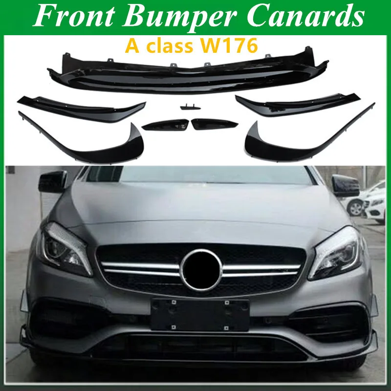 

ABS Front Bumper Lip Splitter Canards 8 Piece for Mercedes A CLASS W176 Sports and A45 AMG