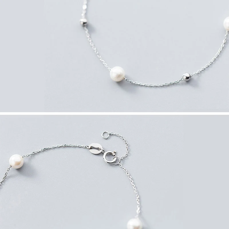Женский браслет из серебра 925 пробы с искусственным жемчугом | Украшения и