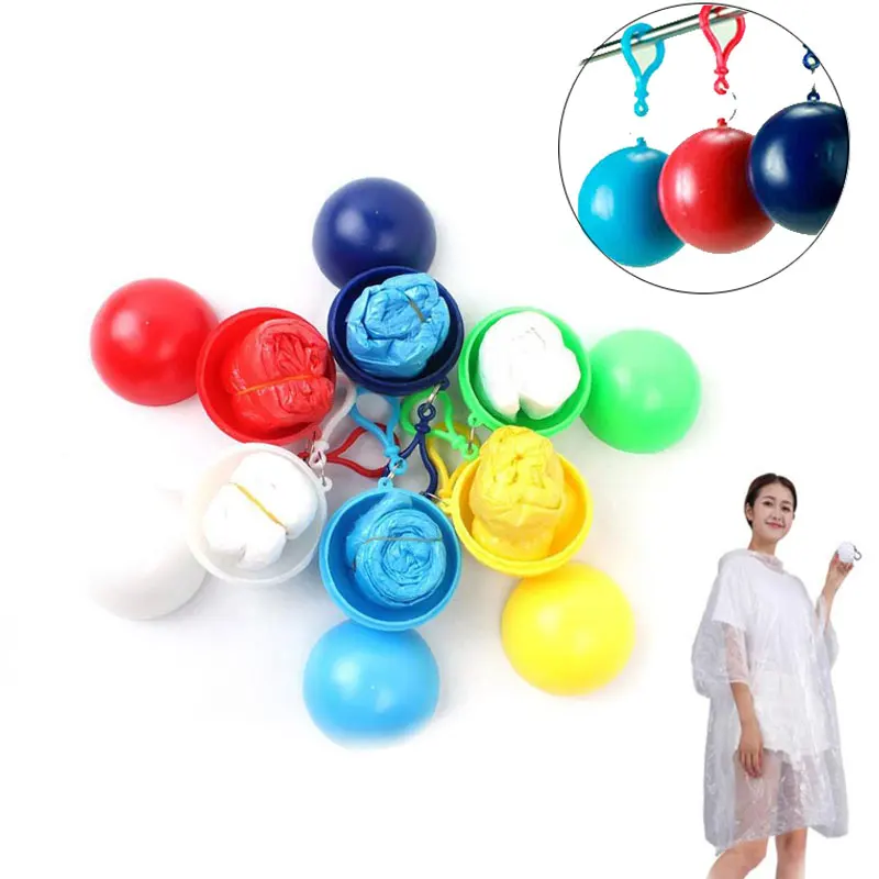 

Portable Rain Coat Ball Disposable Raincoat Household Daily Camping Fishing Travel Emergency Rain Poncho Keychain Rain Gear