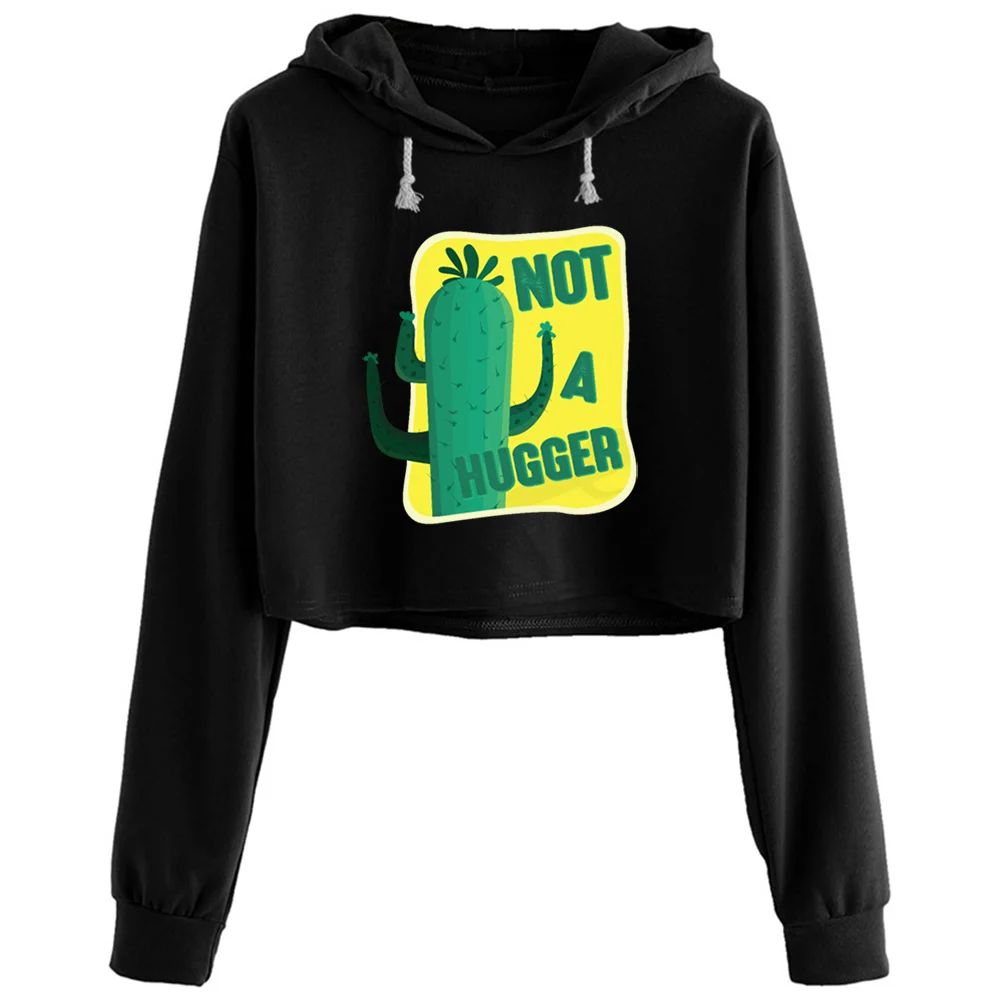 

Not A Hugger Cactus Crop Hoodies Women Anime Emo Aesthetic Kpop Pullover For Girls