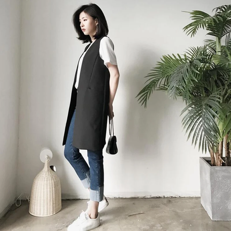 Весна 2019 женский элегантный жилет высокого качества облегающий длинный зимнее