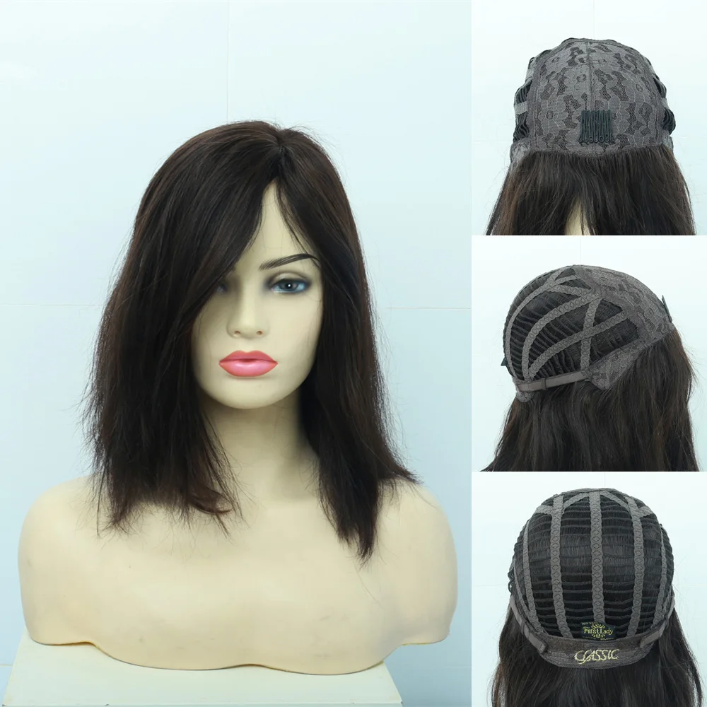 Европейский стиль человеческие волосы на шнуровке виргинские короткий парик
