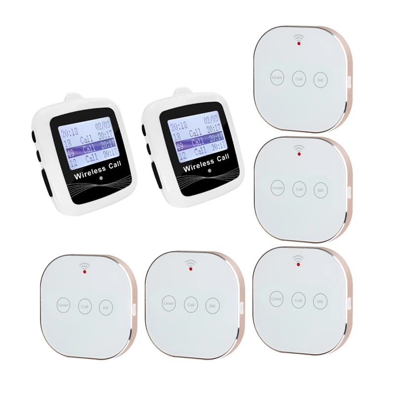 Wireless Restaurant Pager Hookah Call Waiter 5 USB Touch Pad Button+2 Watches Receiver For Bar Cafe Office