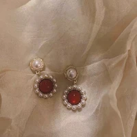 french ruby earrings with pearl retro court style