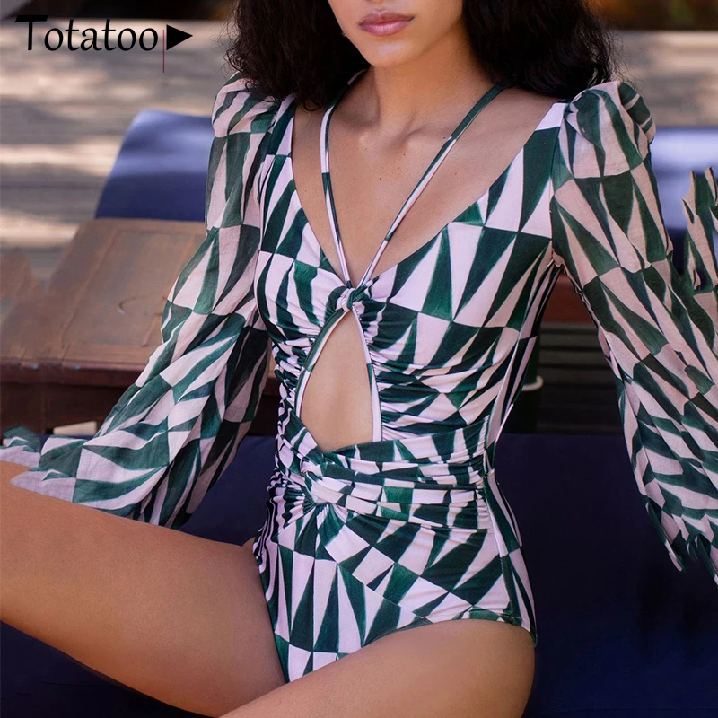 

Serytee Цветочный принт с лямкой на шее Hollow Out Бандажное Бикини женское летнее платье без рукавов с длинным рукавом Подкладка пуш-ап, купальник, ...