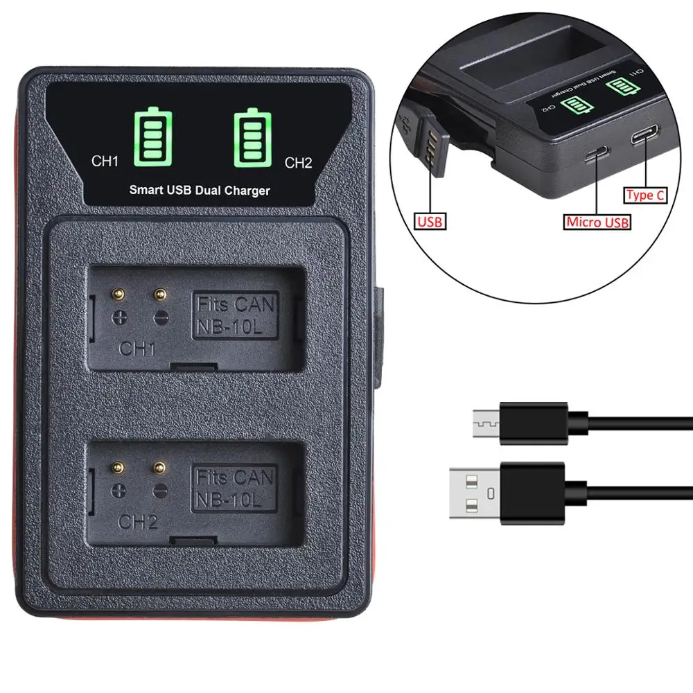 3 шт. NB 10L NB10L батарея + светодиодный двойной USB зарядное устройство с портом type C для