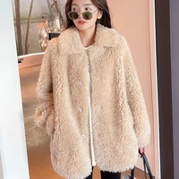 2021 winter solid women natural fur coat lady real sheep shearling fur jacket female turn down collar plus size outerwear k388