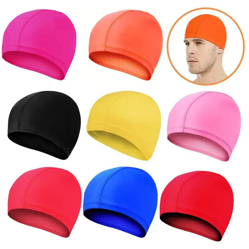 

2021 Swimming Cap Elastic Waterproof PU Fabric Protect Hat Women Free size Hair Pool For Men Ears & Long Sports Swimming Sw N2R6
