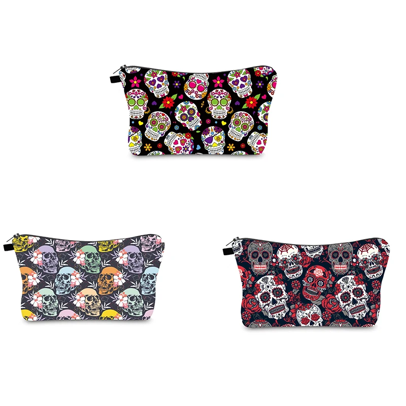 

Unisex Skull Print Cosmetic Bag Women Men Casual Makeup Holder Sanitary Napkin Purse Toiletries Case Storage Organizer Handbag