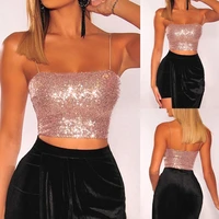 summer women sexy sequined tube crop tops sleeveless strap bra vests shiny glittering club wear camis