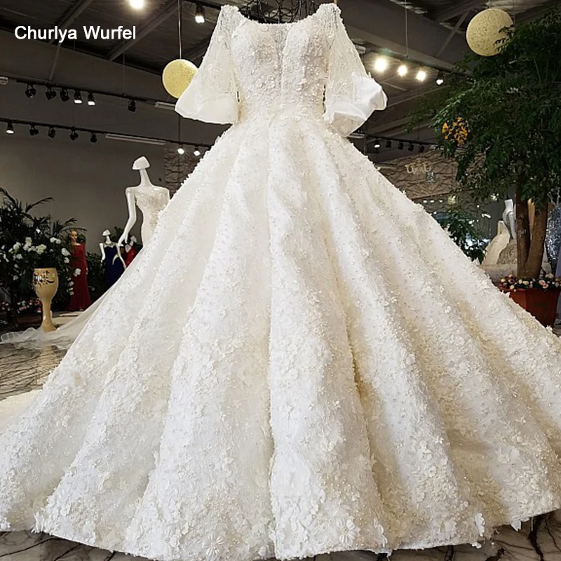 LS92104 2018 свадебное платье кружевные цветыРоскошные о образным вырезом фонарик