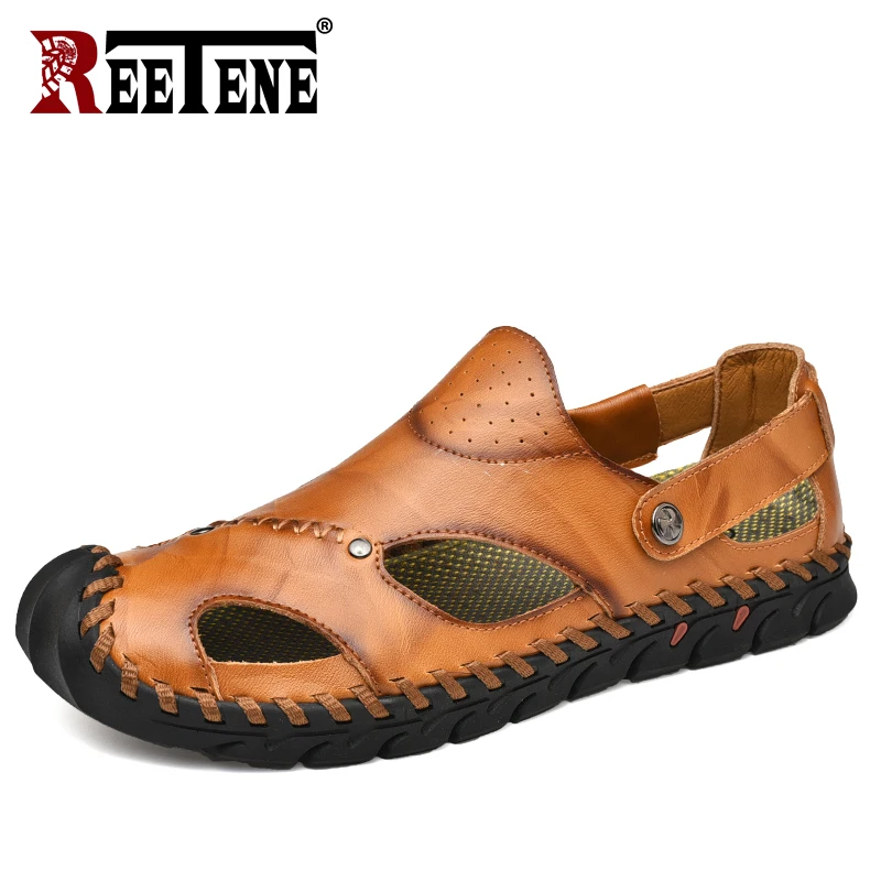 Сандалии мужские REETENE из дышащей кожи пляжные повседневные большого размера 48