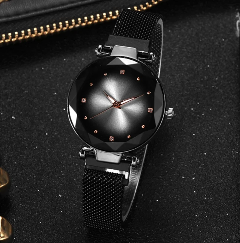 Женские кварцевые наручные часы со стразами браслет с магнитной застежкой и