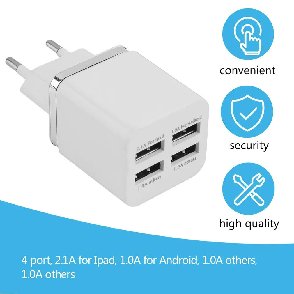 В наличии! Белый 4 порта USB путешествия настенное зарядное устройство мульти блок
