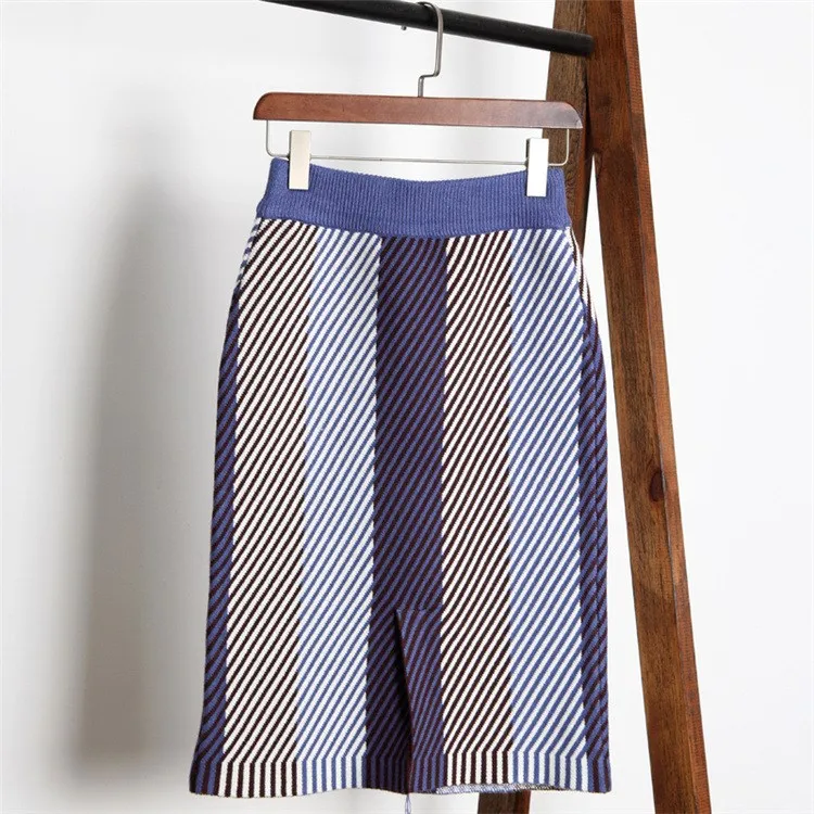 Модные женские полосатые пуловеры свитер юбка комплекты трикотажная костюмы