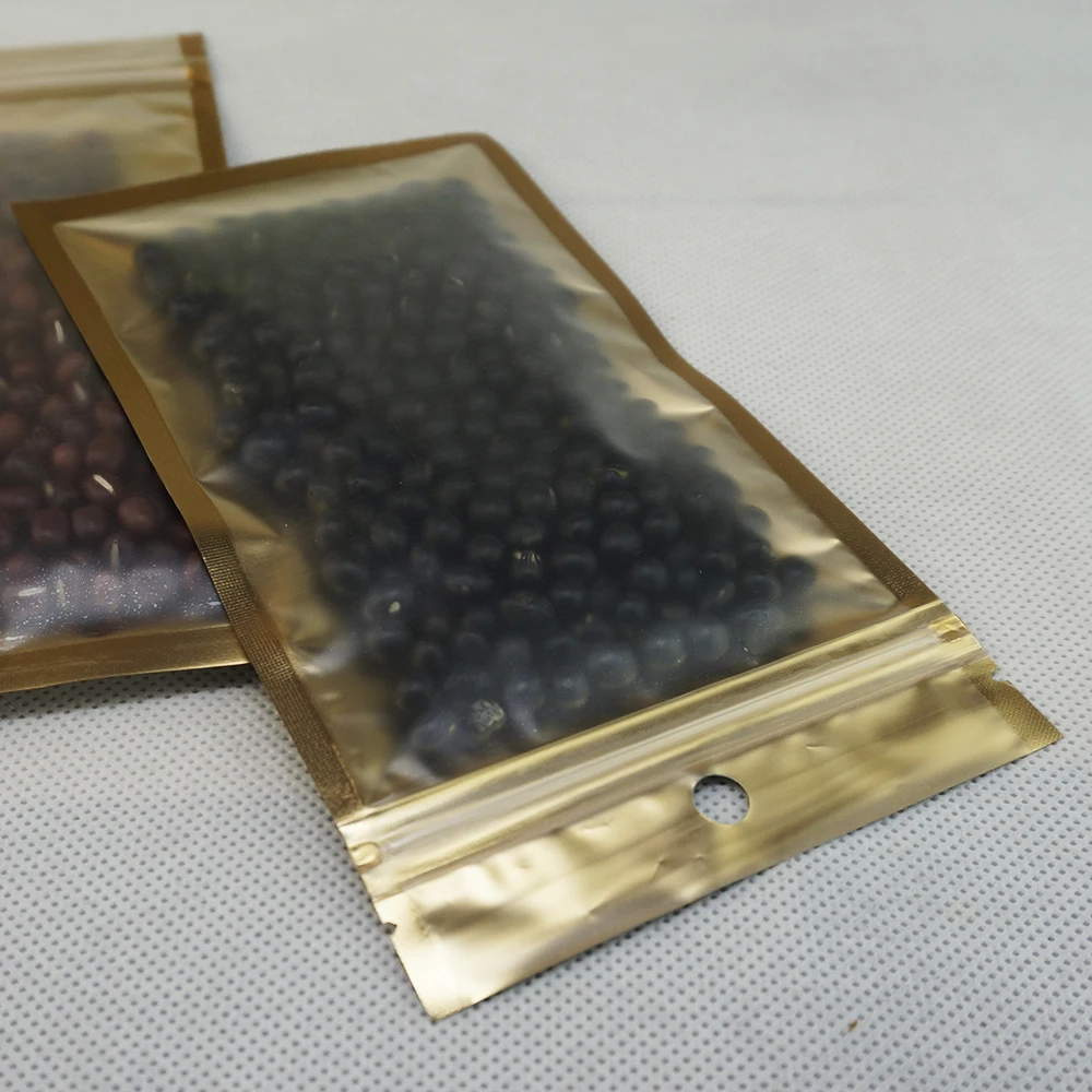 100pcs/lot 14*20cm front matte clear aluminum foil golden ziplock bag-inner gold mylar sock/gloves packing pouch reusable | Дом и сад