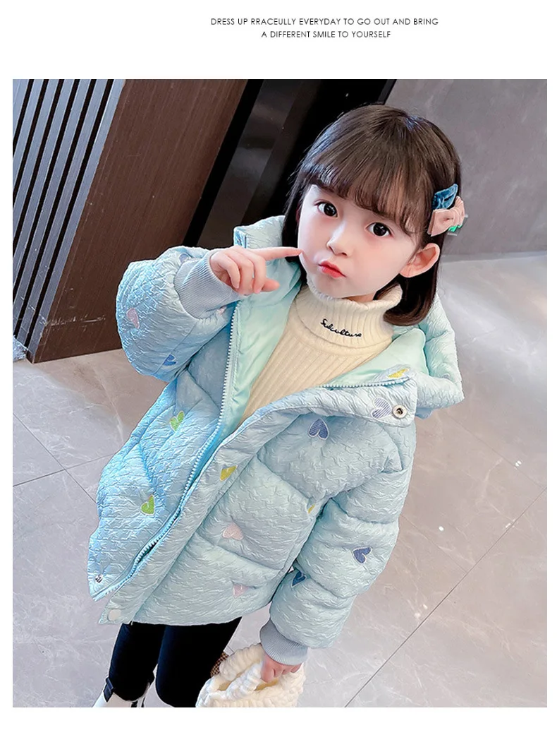 

Fashion Girls Winter Water Proof Coat Fur Hooded Down Cotton Children Thickening Warm Bright Down Padded Jacket for Outwear