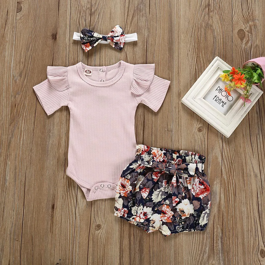 

Newborn Kids Baby Clothes Set Fashion Girl Outfits Clothes Romper Bodysuit+Flower Print Shorts Set Summer clothes for baby kids