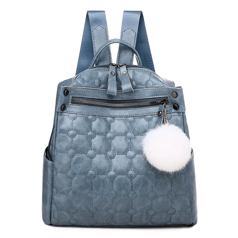 

2020 fashion backpack trend ladies soft leather student school bag girl light ladies travel backpack hair ball pendant backpack