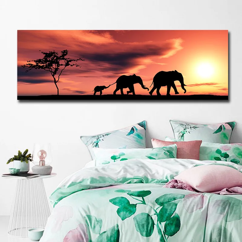 Современный дом один Африканский пейзаж слон животное картина холст распылением