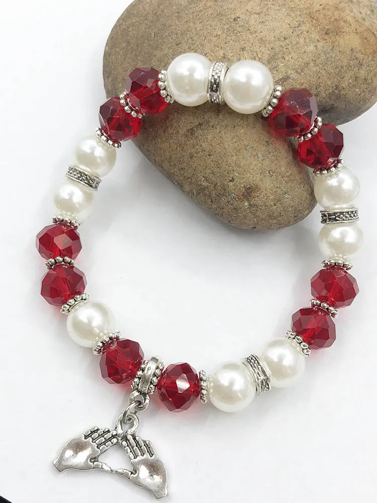 Греческая Сортировка ручной работы эластичная линия красный белый жемчуг