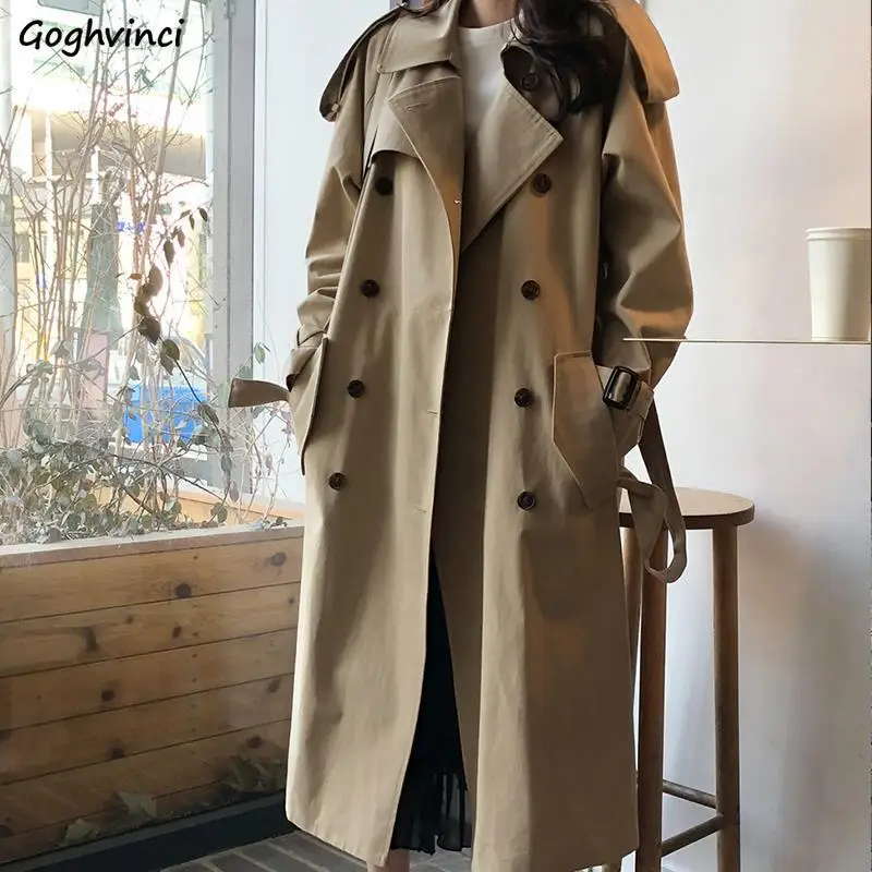 

Women Trench Solid Khaki Long Trenchs Coat for Women New Spring Autumn Windbreaker Double Breasted Slim Korean Style Comfortable