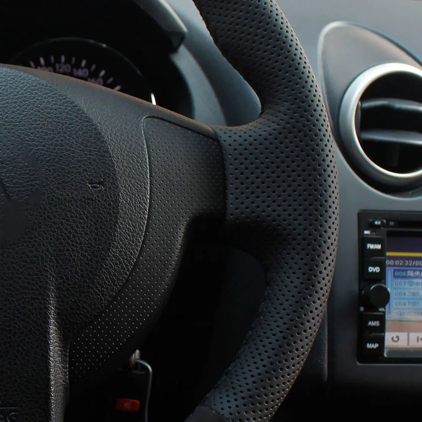 

LQTENLEO Black Genuine Leather Suede Car Steering Wheel Cover For Nissan Qashqai 2007-2015 Rogue X-Trail 2008-2013 NV200 Sentra