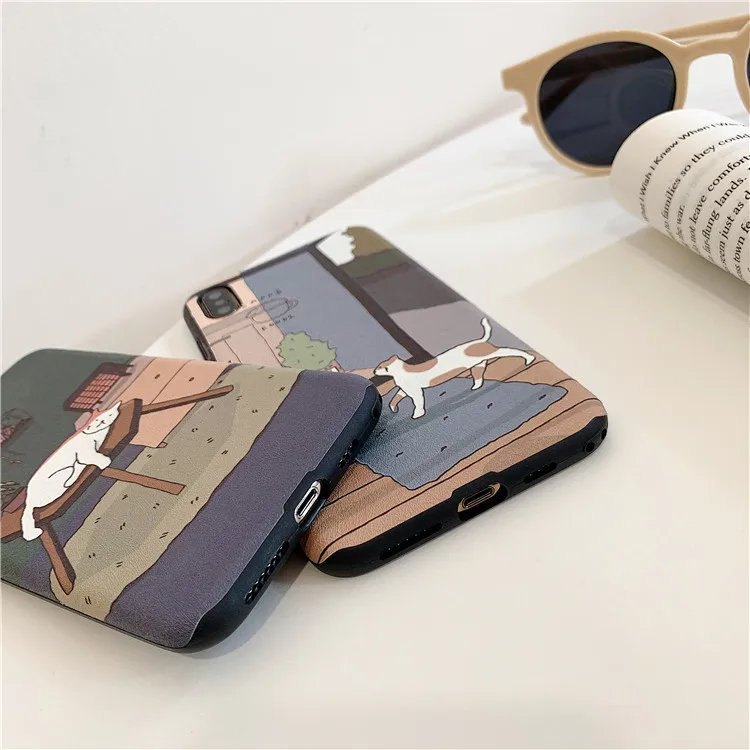 Retro illustration Cute Japanese Cats Phone Case For iPhone X Xs XR XSmax 7 Puls 6 6S 8 Cases Funny Soft Silicon Cover |
