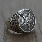 Винтажное кольцо печатка для мужчин, Готическая ведьма, Церковь Сатаны, крест, сатанинские украшения Люцифера