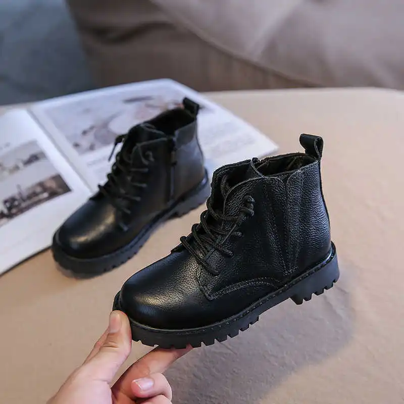 2021 autumn and winter new boys short boots children genuine leather and cashmere Martin boots girls cotton boots