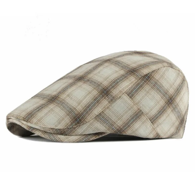Винтажный клетчатый берет шапка из хлопка в клетку кепки с плоским верхом