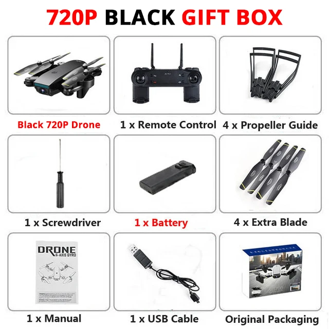 720P Black Gift Box Mini Folding Unmanned Aerial Vehicle WIFI Drone With Camera HD 4K/1080P/720P FPV RTF Remote Control Helicopter RC Quadcopter Toy - Цвет: 720P Black Gift Box