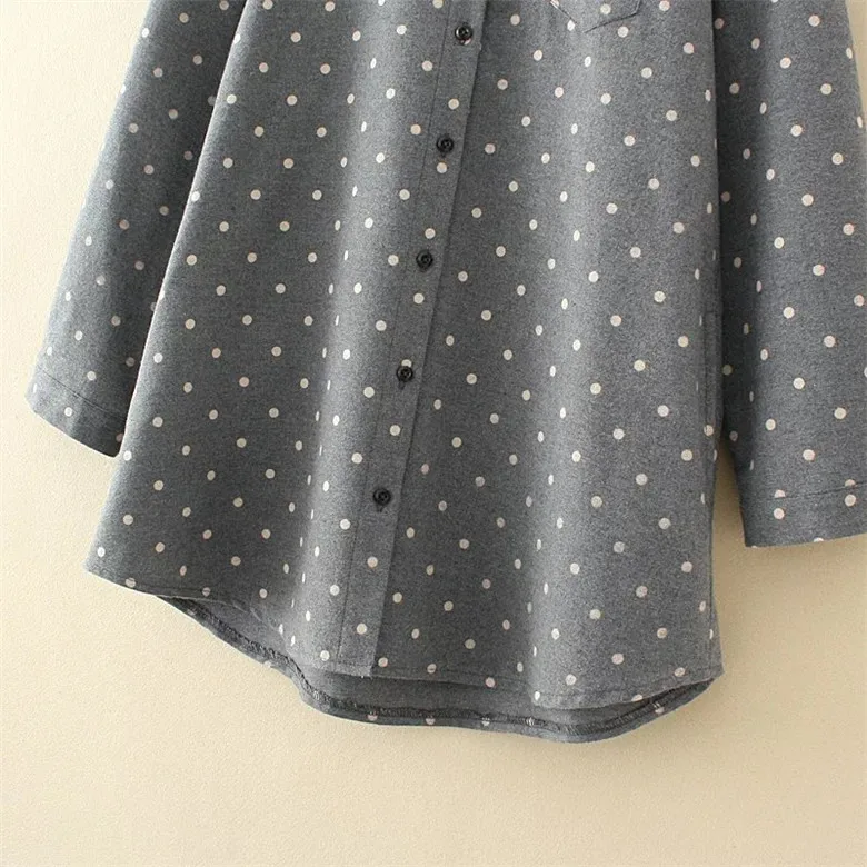 Прямая поставка Женская сорочка хлопковая блузка в горошек расклешенные блузки