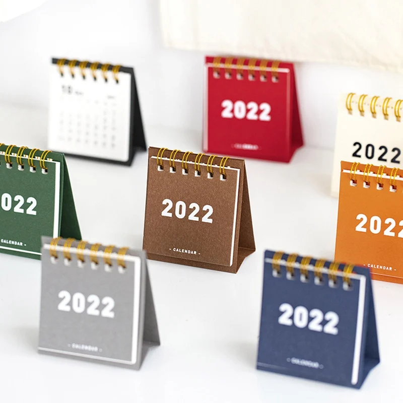 

Настольный бумажный простой однотонный мини-календарь 2022 года, двойной ежедневник, настольный планировщик, органайзер для расписания на го...