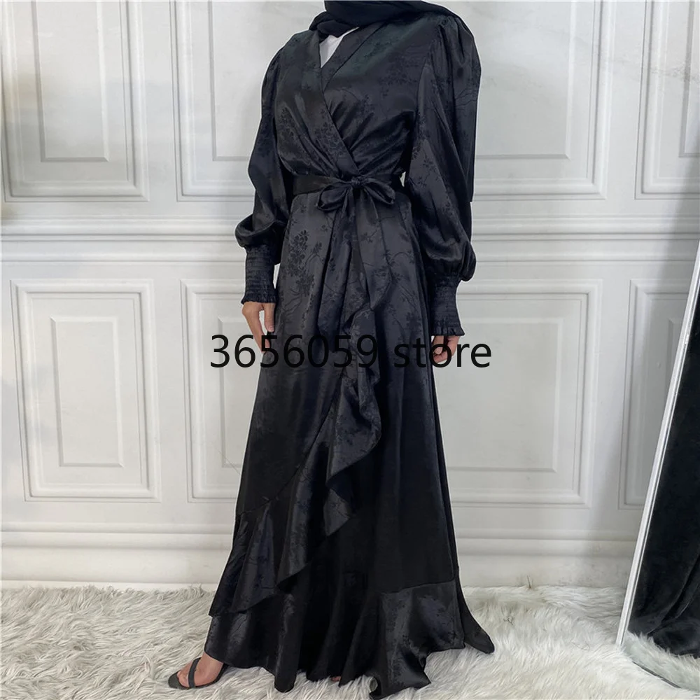 Fashion Flower Turkey Satin Abaya Muslim Women Jilbeb Kaftan Moroccan Wedding Caftan Dress Pakistani Salwar Kameez Indian Robe |