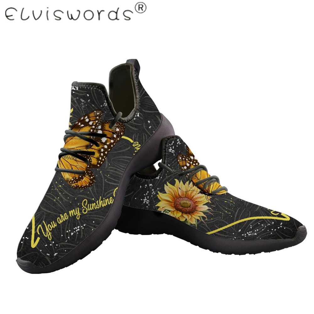 

Кроссовки вязаные сетчатые ELVISWORDS, для мужчин, женщин, мужчин, с принтом в виде подсолнуха светильник, большие размеры