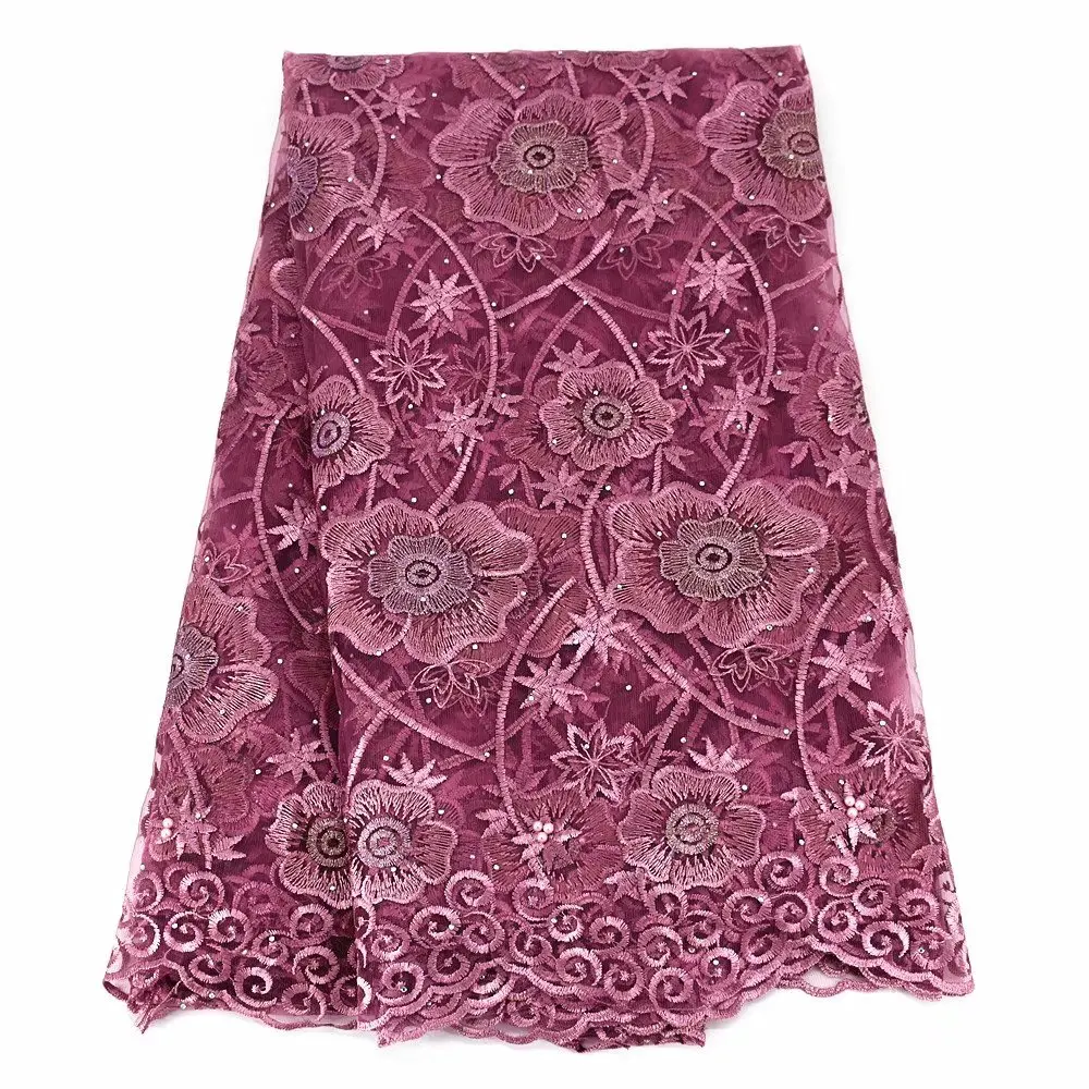 

Hot Selling Nigerian Embroidery Stones French Net Textile 5 Yards High Quality African Organza Mesh Tulle Lace Fabric For Dress