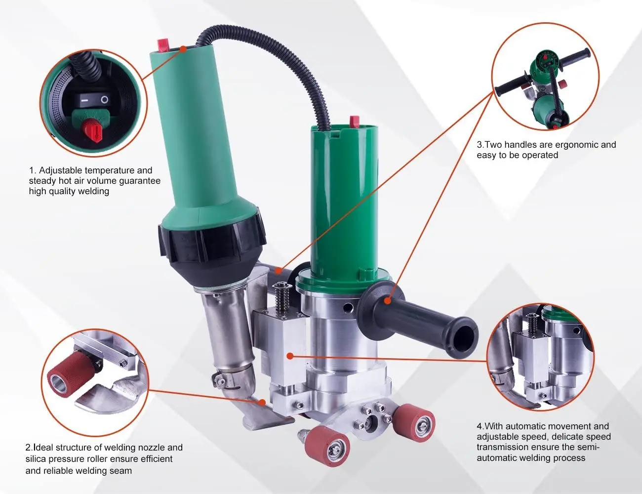 Полуавтоматический сварщик горячим воздухом для сварки крыши PVC TPO баннер перекрытия LST-TAC, аналогичный Triac Drive on.