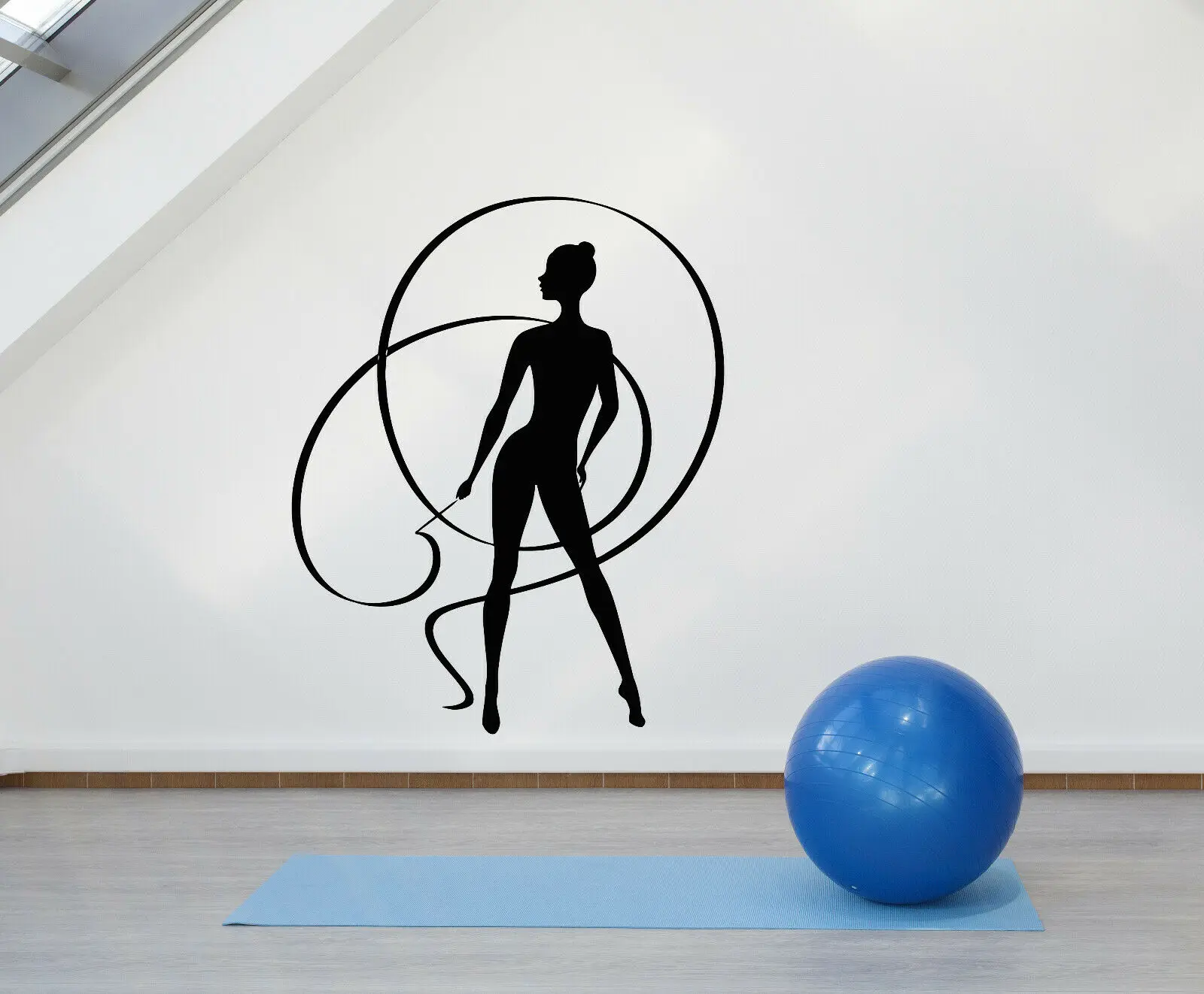 Dancing Girl Ribbon Wall Art Stickers Home Gym Decoration Artistic Gymnastics Decal Mural Vinyl Girls Room Wallpaper P68 | Дом и сад