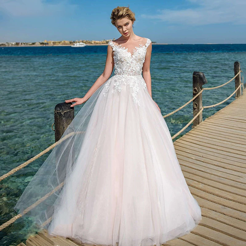 

BAZIIINGAAA Luxury Wedding Dress Silky Organza Applique V-neck Backless Sleeveless Lace Wedding Dress Support Tailor-made