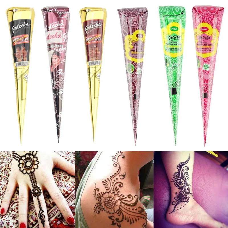 1 шт. индийская черная коричневая хна тату паста конусы 6 цветов женский боди арт