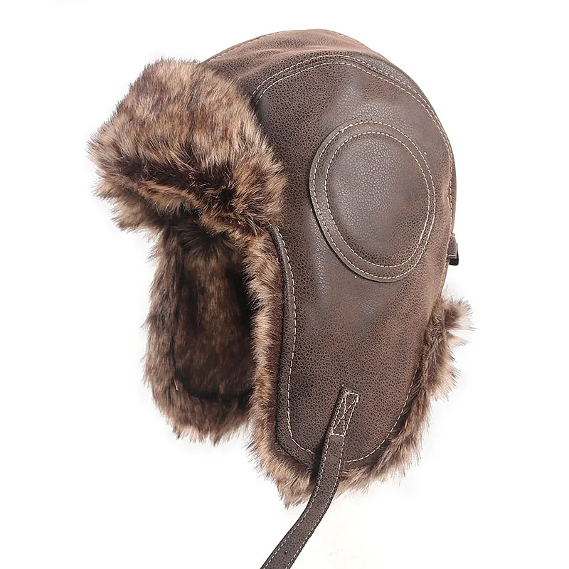 Men's Winter Hat Ushanka Trapper Bomber Hat Men 2022 Soft Leather Russian Soviet Earflap Pilot Hats Gorro ruso Faux Fur Caps