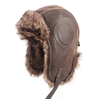 ushanka trapper bomber hat men 2021 winter soft leather russian soviet earflap pilot hats gorro ruso faux fur caps
