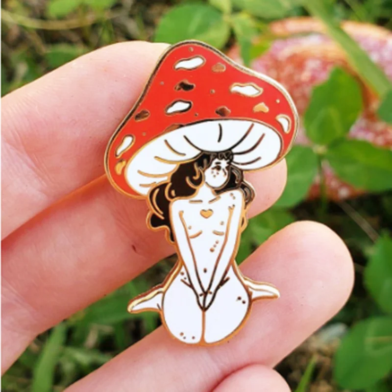 

Sale Cute Red Mushroom Girl Hard Enamel Pins Metal Golden Badges Lapel Pin Brooches Backpack Decor Fashion Jewelry Gifts 2021