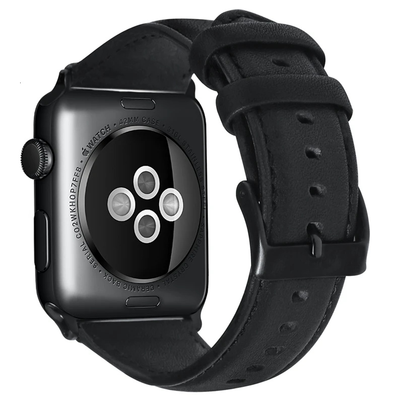 Винтажный ремешок из воловьей кожи для Apple Watch 44 мм 40 мм 42 мм 38 мм браслет iwatch 5 4 3 2 1 браслет с текстурой Crazy Horse - Цвет ремешка: Black