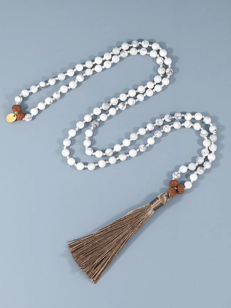 YUOKIAA Japamala 6 мм Натуральное белое бирюзовое ожерелье 108 Мала Молитва буддийские