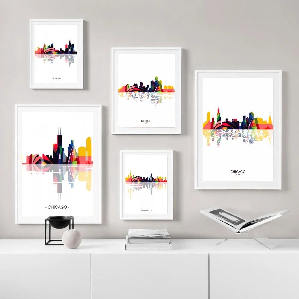 

Плакат на холсте из США Cichago, красочная Минималистичная абстрактная карта из Детройта