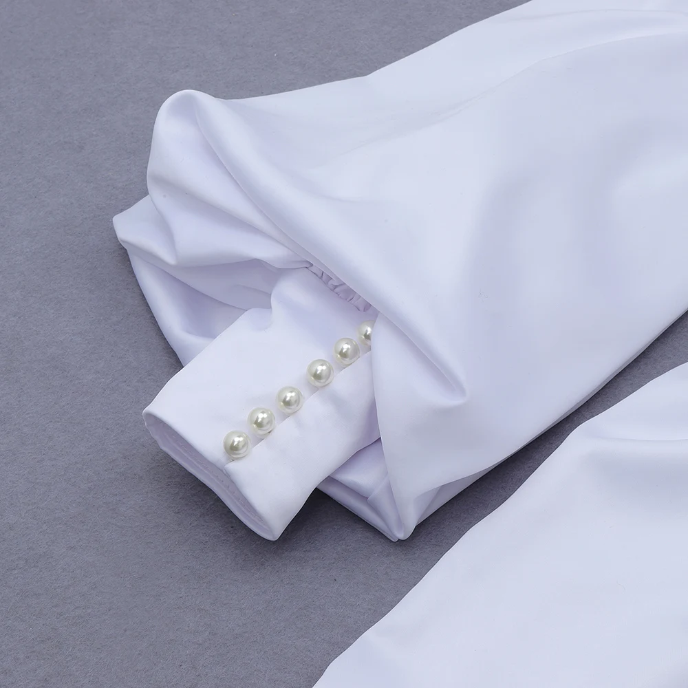 

PB Chic White Satin Long Dress Sexy One Shoulder Draped Design Lantern Sleeve Celebrity Party Club Vestido Free Shipping