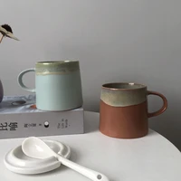 ins style mug with lid spoon high value couple cute household water cup retro poetic ceramic cup